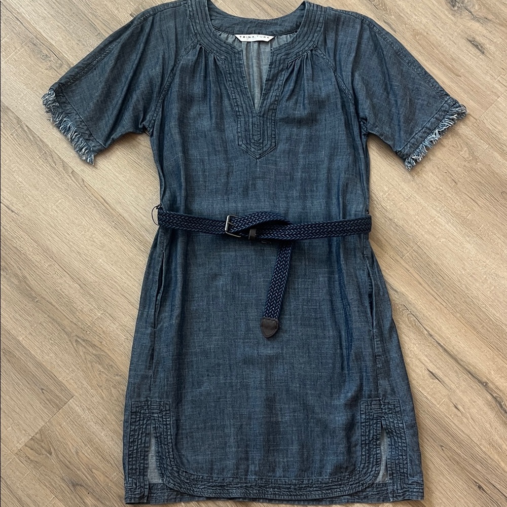 Trina Turk Indigo Mini Dress with Textured Belt